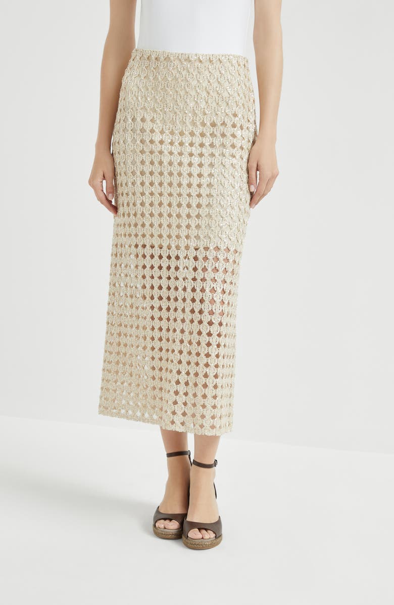 Brunello Cucinelli Dazzling Embroidery midi skirt, Alternate, color,