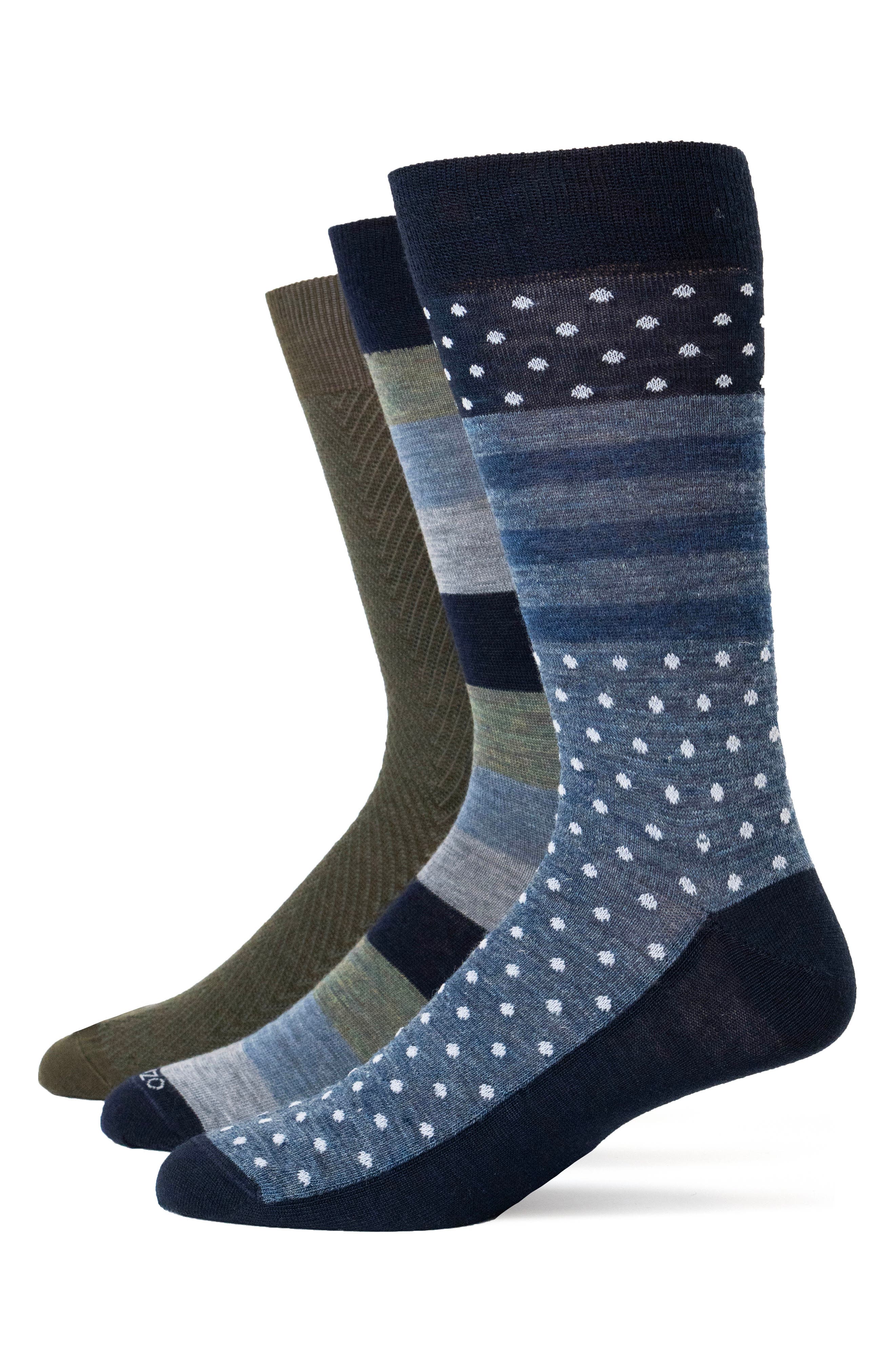 Lorenzo Uomo Assorted 3-Pack Italian Merino Wool Blend Dress Socks