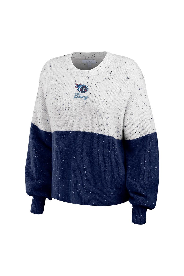 Women's WEAR by Erin Andrews  White/Navy Tennessee Titans Lighweight Modest Crop Color-Block Pullover Sweater, Alternate, color, White