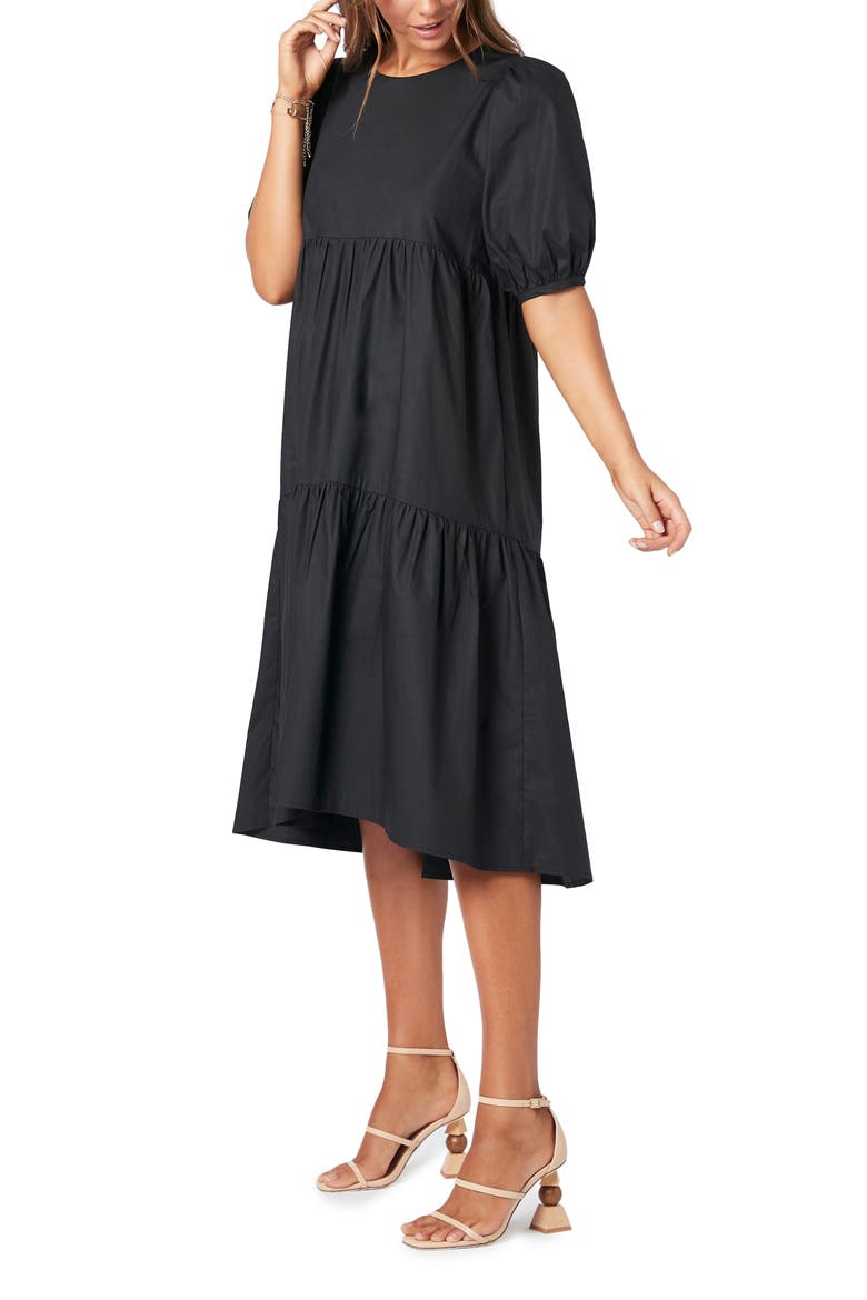 Judy Tiered Midi Dress, Alternate, color, BLACK