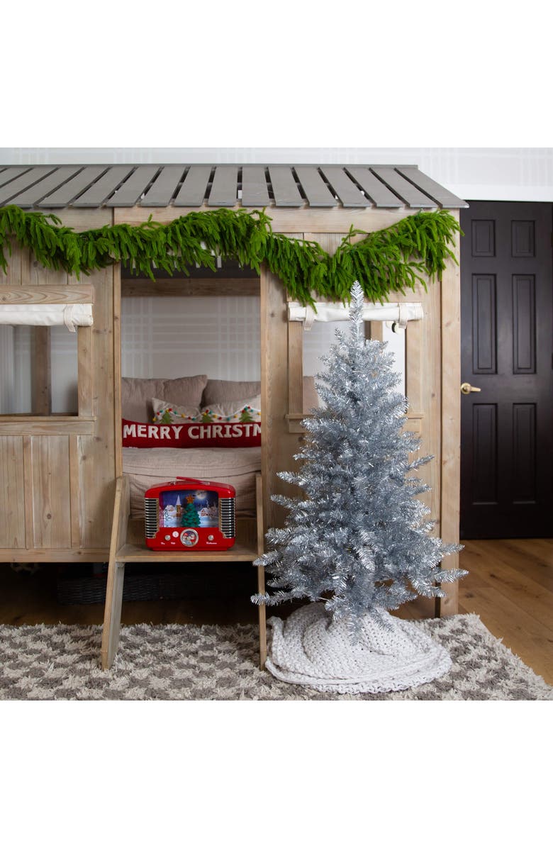 NEARLY NATURAL 4-ft Artificial Silver Christmas Tree with 130 Cool White LED Lights, Alternate, color, Silver