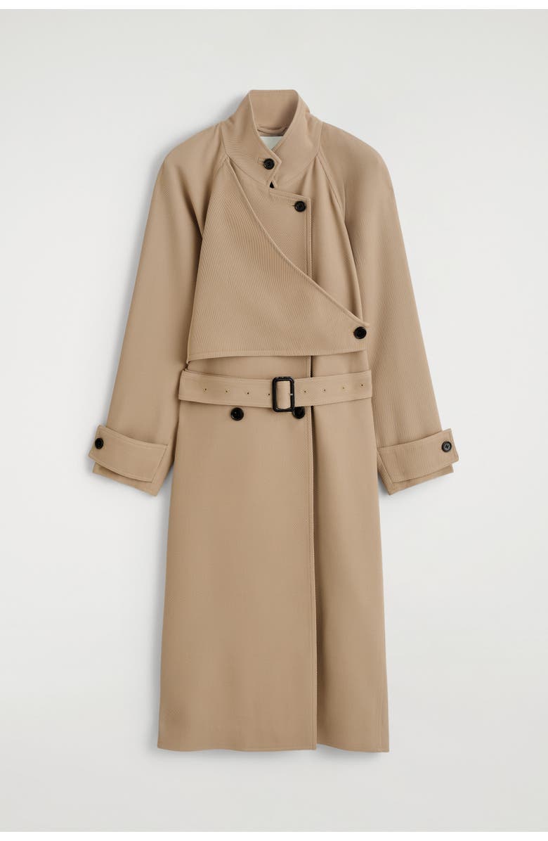 COS Wrap-Over Wool-Twill Trench Coat, Alternate, color, Beige