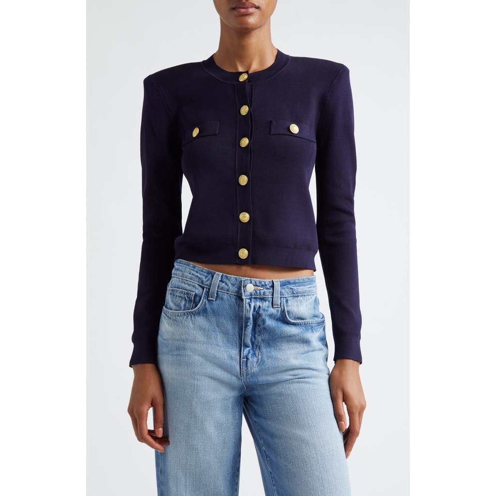 Shop L Agence L'agence Toulouse Crewneck Cardigan In Midnight/gold