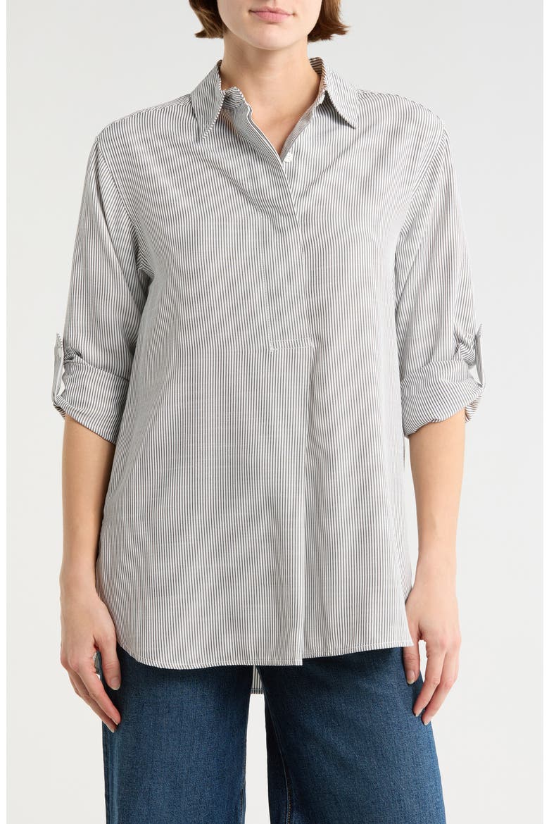 Stripe Oversize Long Sleeve Button-Up Tunic, Main, color, BLACK MINI STRIPE