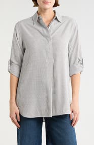 MAX STUDIO Stripe Oversize Long Sleeve Button-Up Tunic