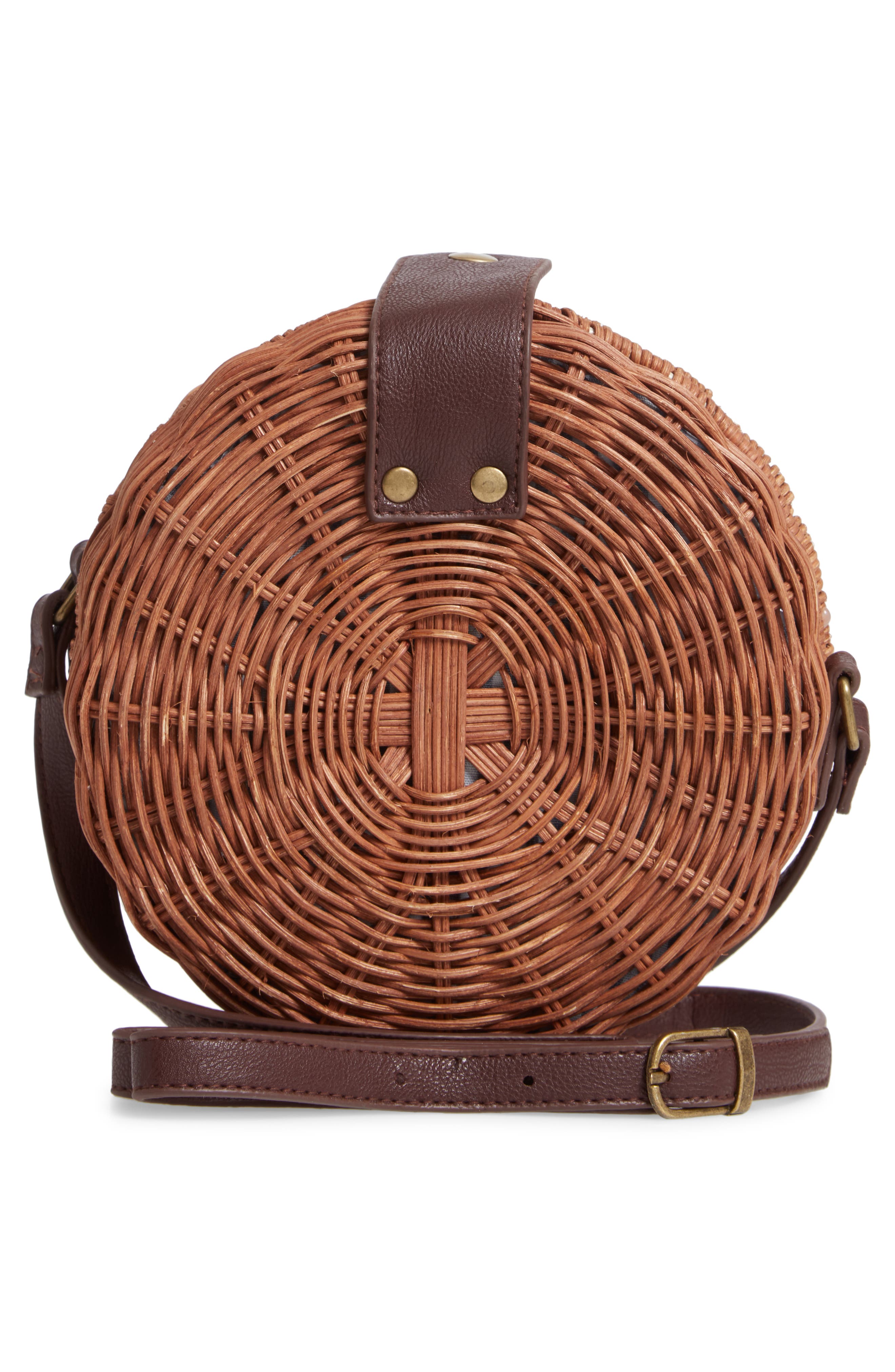 Hazel Woven Rattan Circle Bag, Alternate, color, ESPRESSO