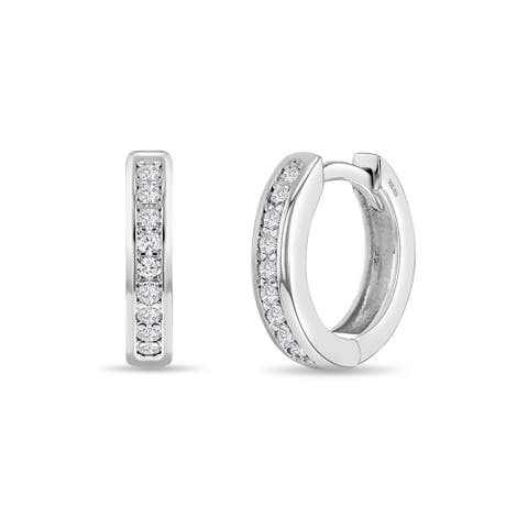 14k Clear Cubic Zirconia Huggie Hoops