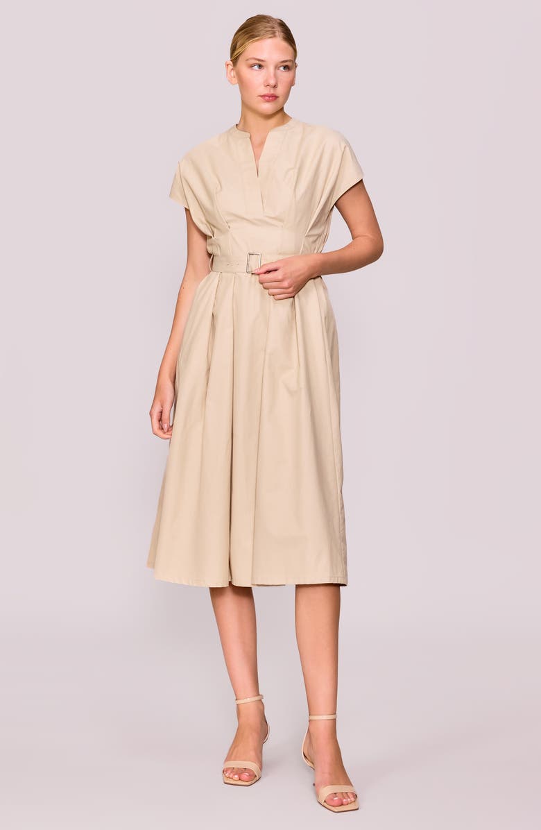 MELLODAY Split Neck Belted Dress, Alternate, color, Beige