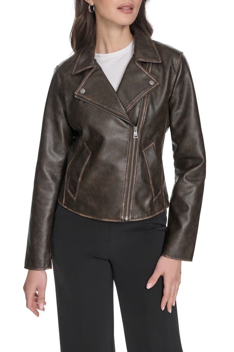 Women's Essential Faux Leather Moto Jacket, Main, color, BROWN