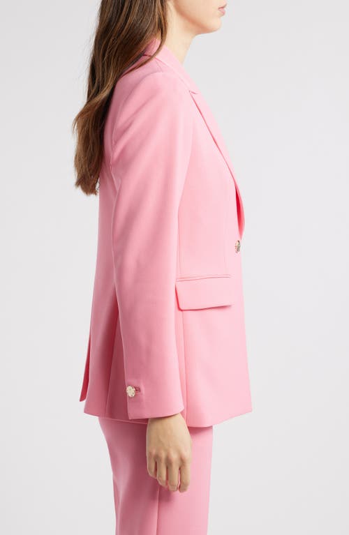 Shop Anne Klein One-button Stretch Knit Blazer In Pink Dahlia