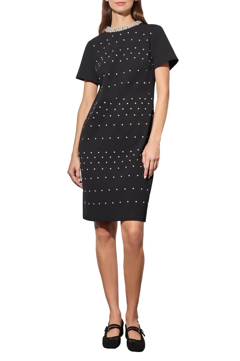 Heritage Fit Embellished Crepe Sheath Dress, Main, color, BLACK/ WHITE