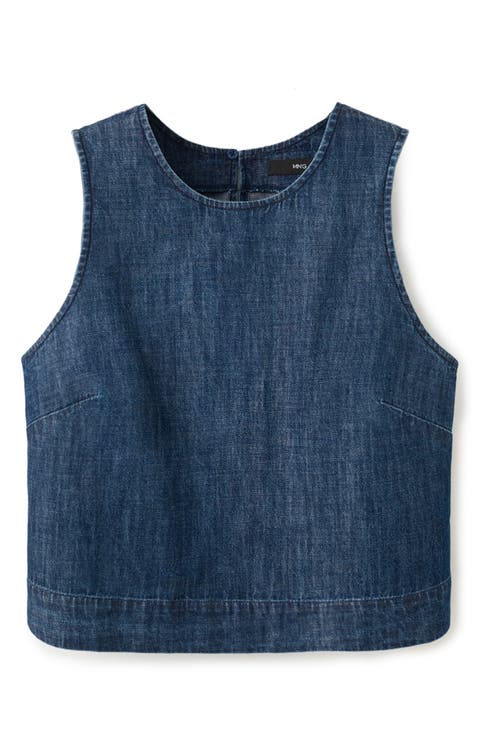 Sleeveless Chambray Crop Top