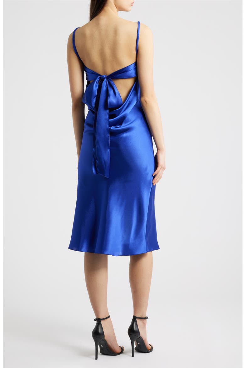 Bow Back Satin Cocktail Slipdress, Alternate, color, ROYAL