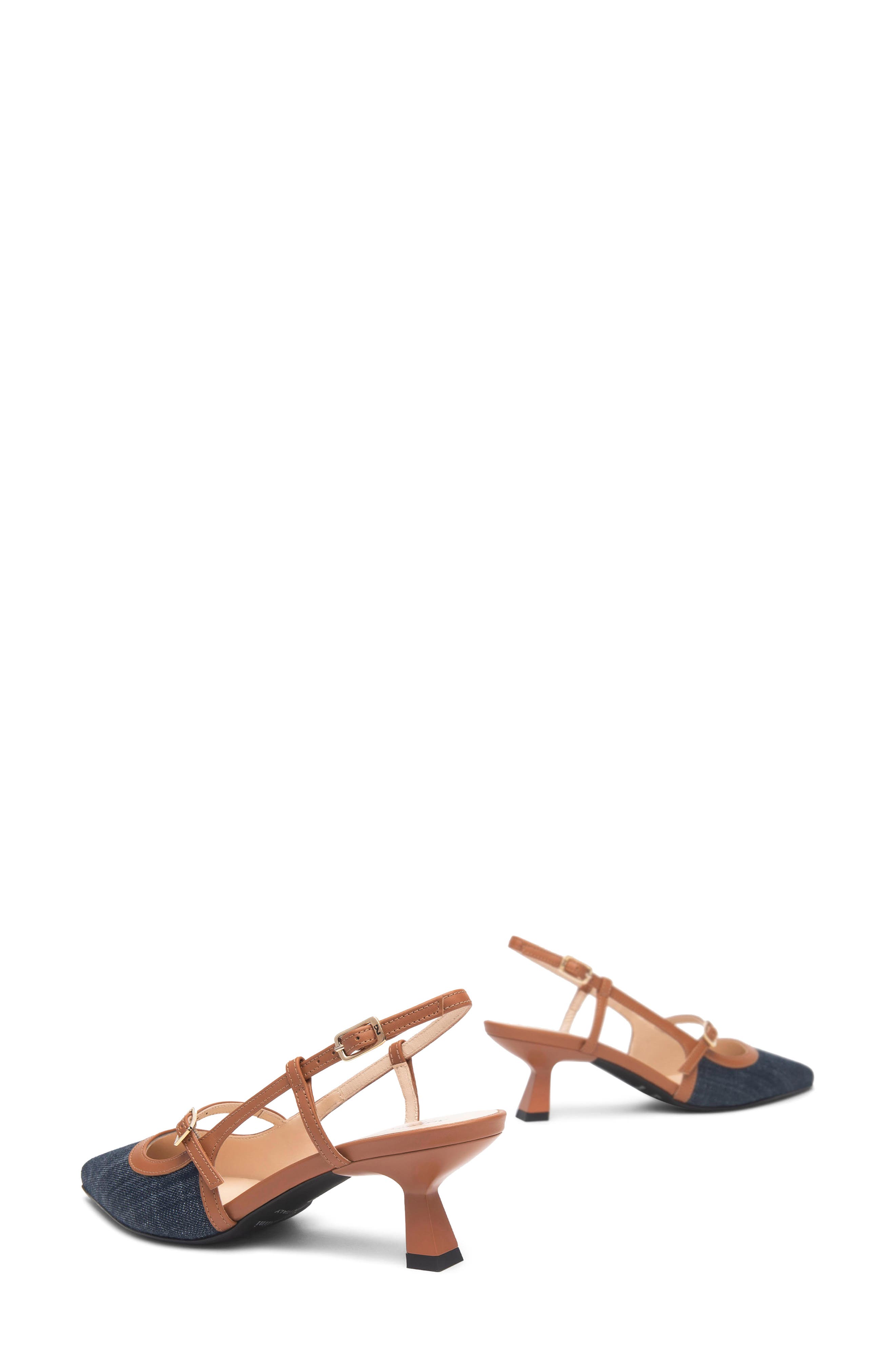 NeroGiardini Slingback Pointed Toe Pump, Alternate, color, Blue Jeans/ Cognac