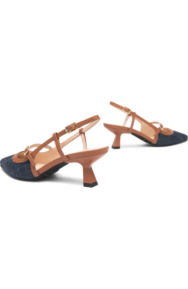 NeroGiardini Slingback Pointed Toe Pump, Alternate, color, Blue Jeans/ Cognac