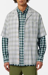 Scotch & Soda Relaxed Fit Crinkle Plaid Stretch Cotton Camp Shirt