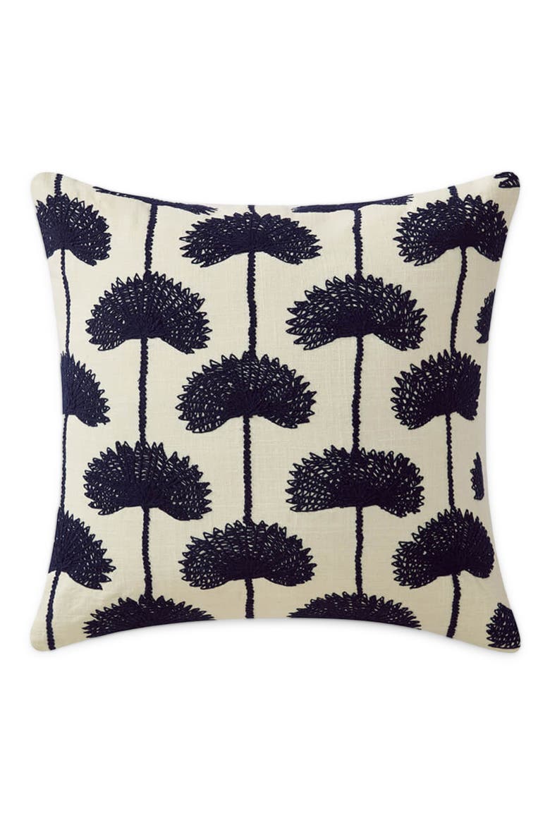 Palm Leaf Embroidered Throw Pillow, Main, color, NAVY / OFF WHITE