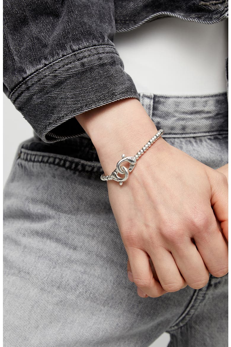 Sterling Silver Plated Small Ball Bracelet with interlocking Carabiner, Alternate, color, Silver
