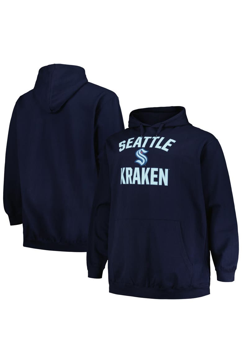 Men's Profile Deep Sea Blue Seattle Kraken Big & Tall Arch Over Logo Pullover Hoodie, Main, color, Navy