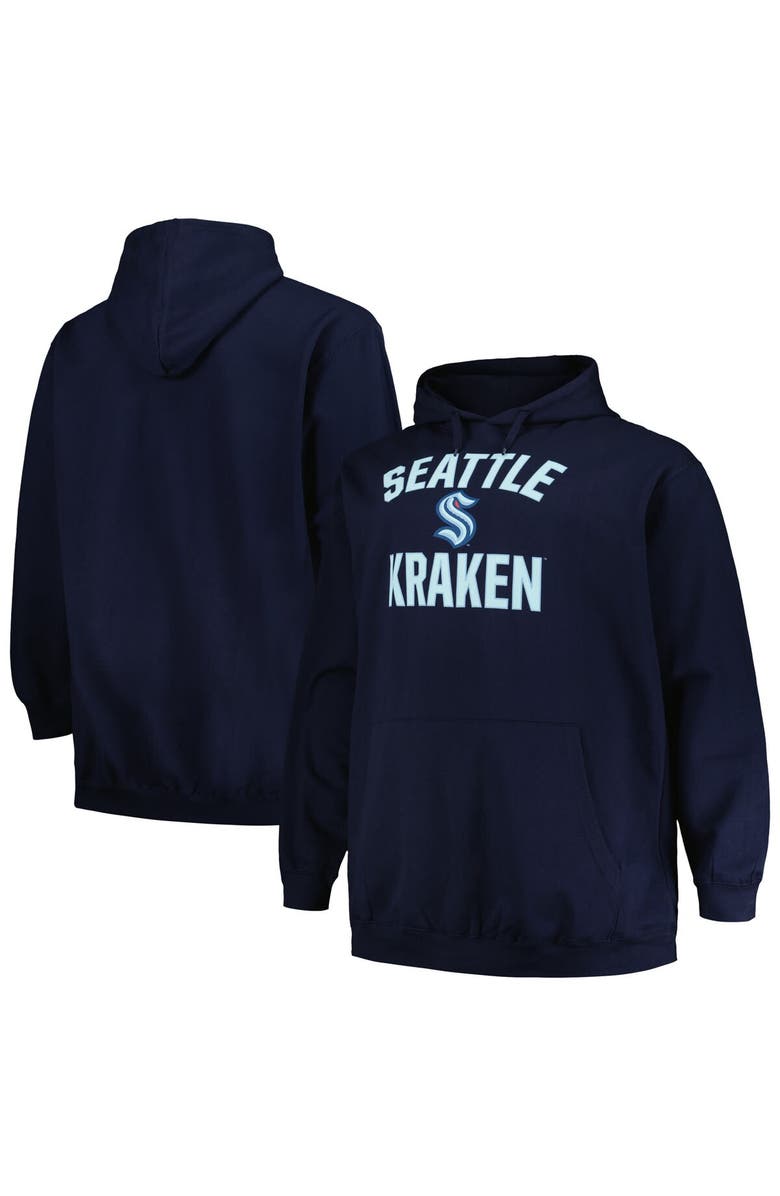PROFILE Men's Profile Deep Sea Blue Seattle Kraken Big & Tall Arch Over Logo Pullover Hoodie, Main, color, Navy
