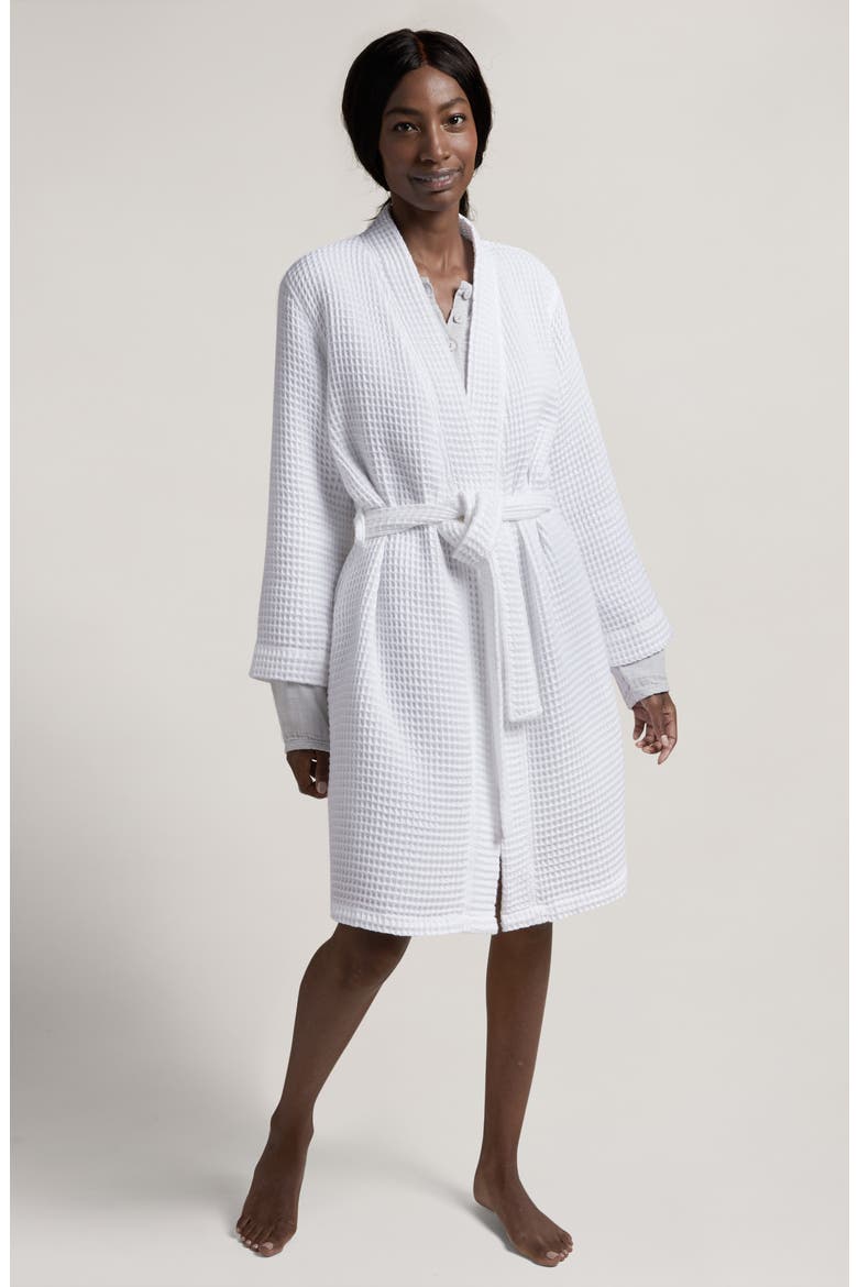 Gender Inclusive Waffle Knit Cotton Robe, Alternate, color, WHITE
