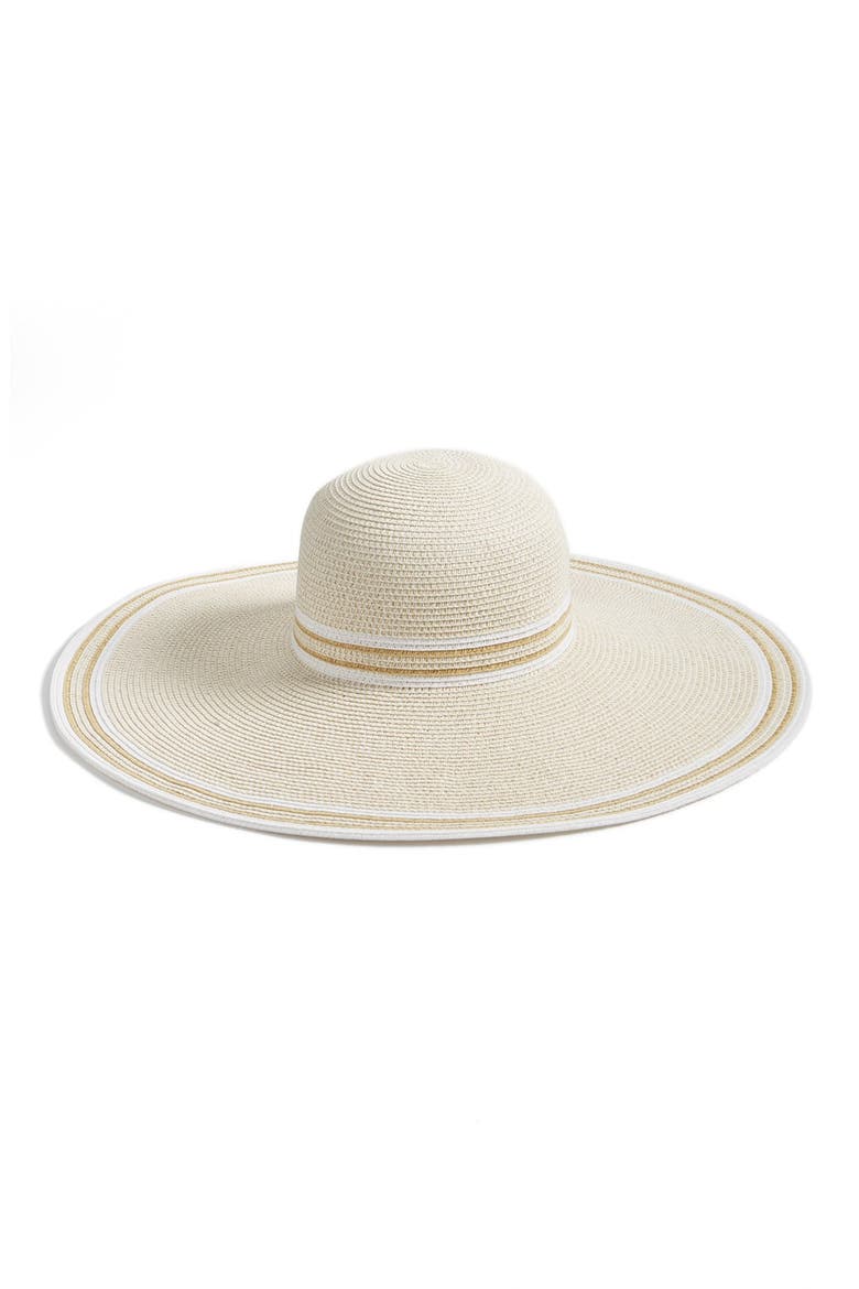 Stripe Floppy Brim Sun Hat, Main, color, WHITE COMBO