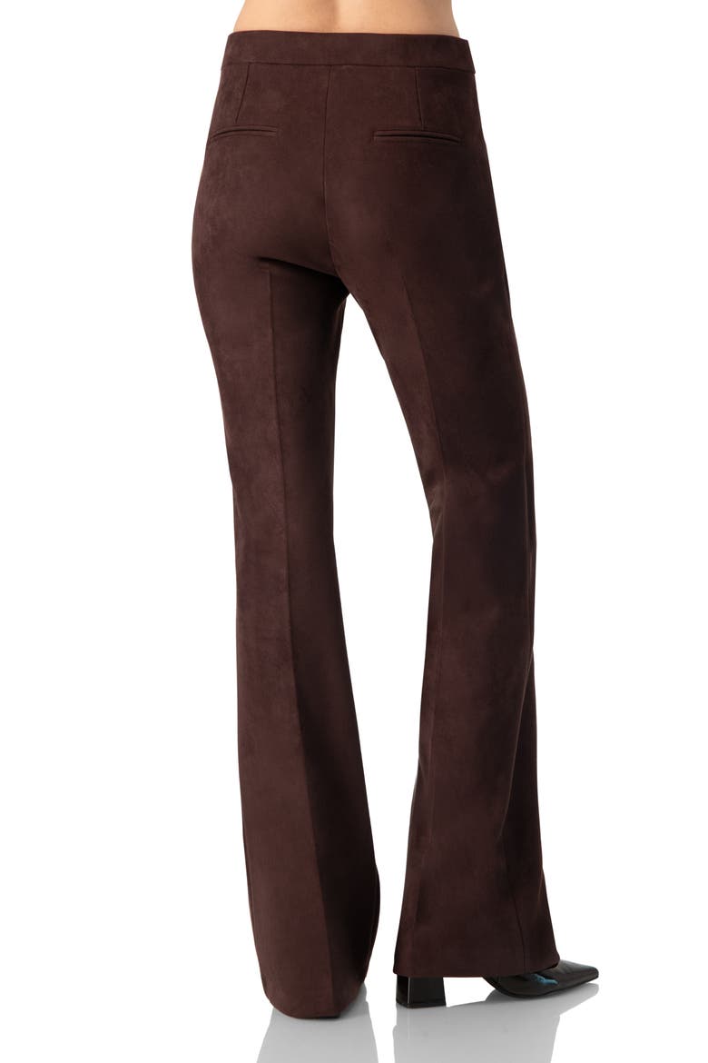 Flared Faux-Suede Trousers with Simulated Back Pockets, Alternate, color, Brown