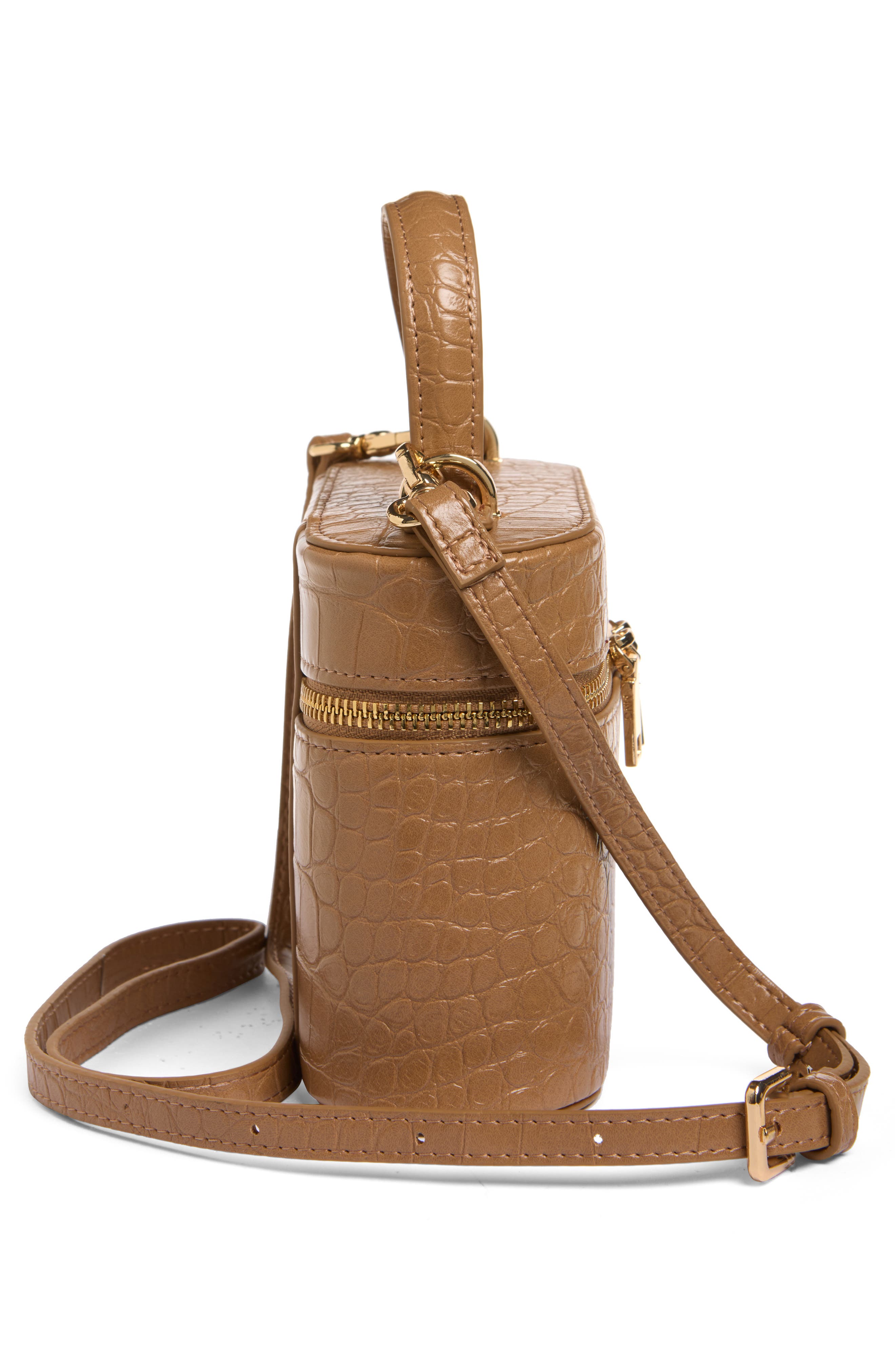 Camelia Croc Embossed Faux Leather Crossbody Bag, Alternate, color, MEDIUM BROWN