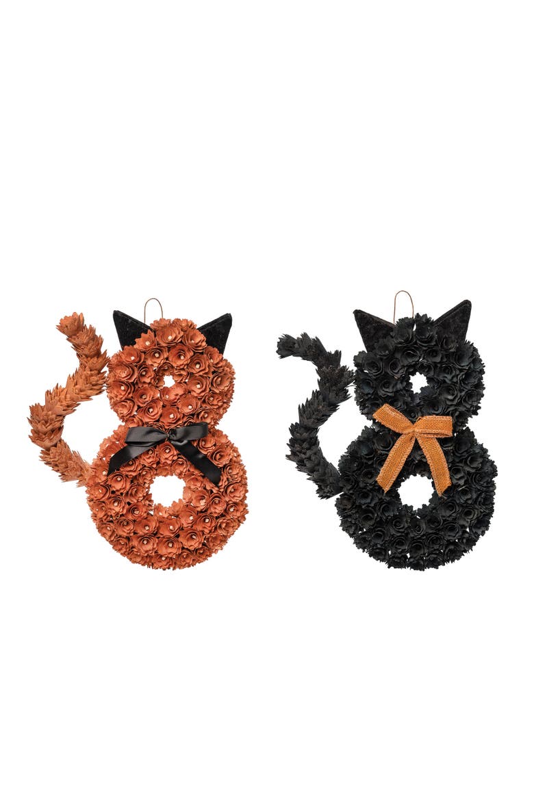 Stripe / Black Cat A/2 Halloween Ornaments, Main, color, Orange