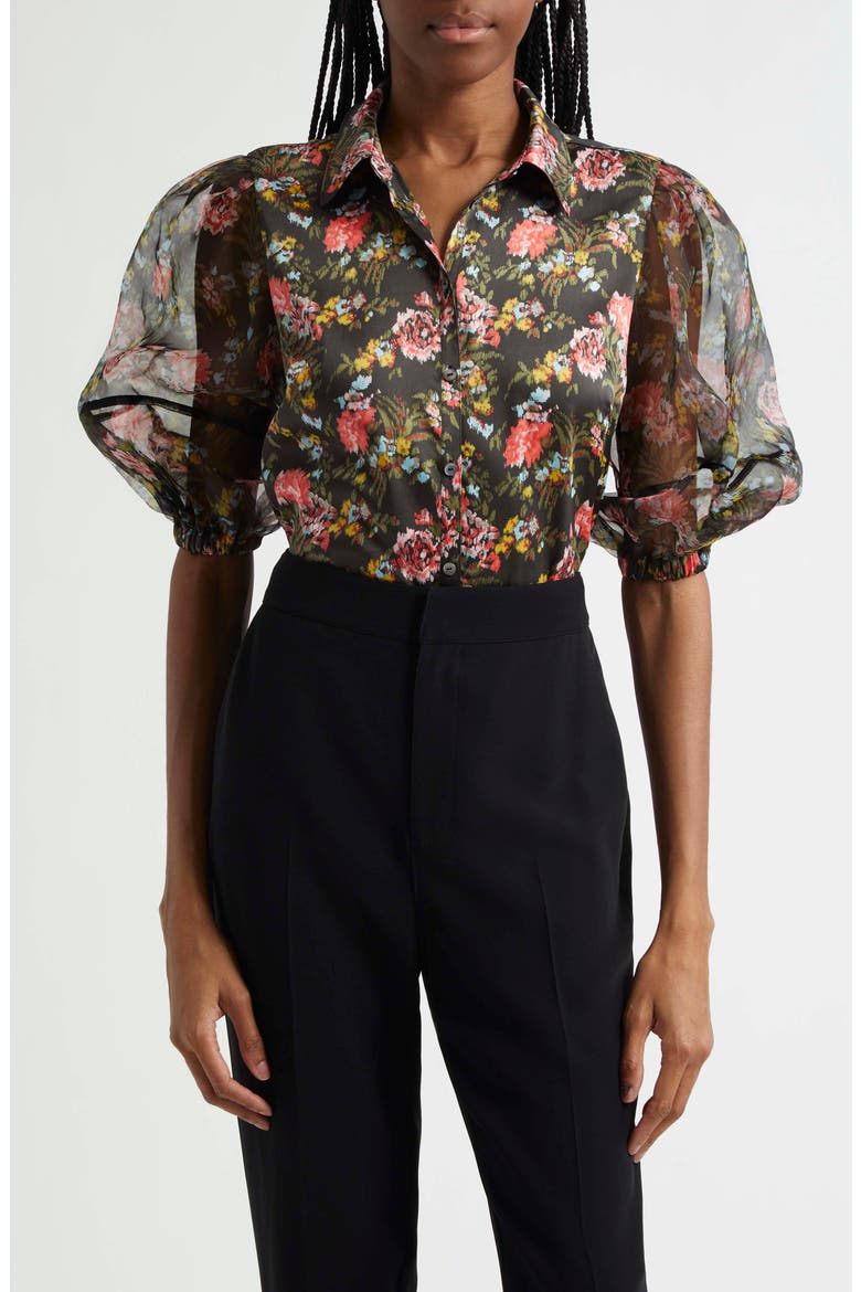 Impressionist Floral Puff Sleeve Button-Up Shirt, Main, color, LAVASTONE MULTI