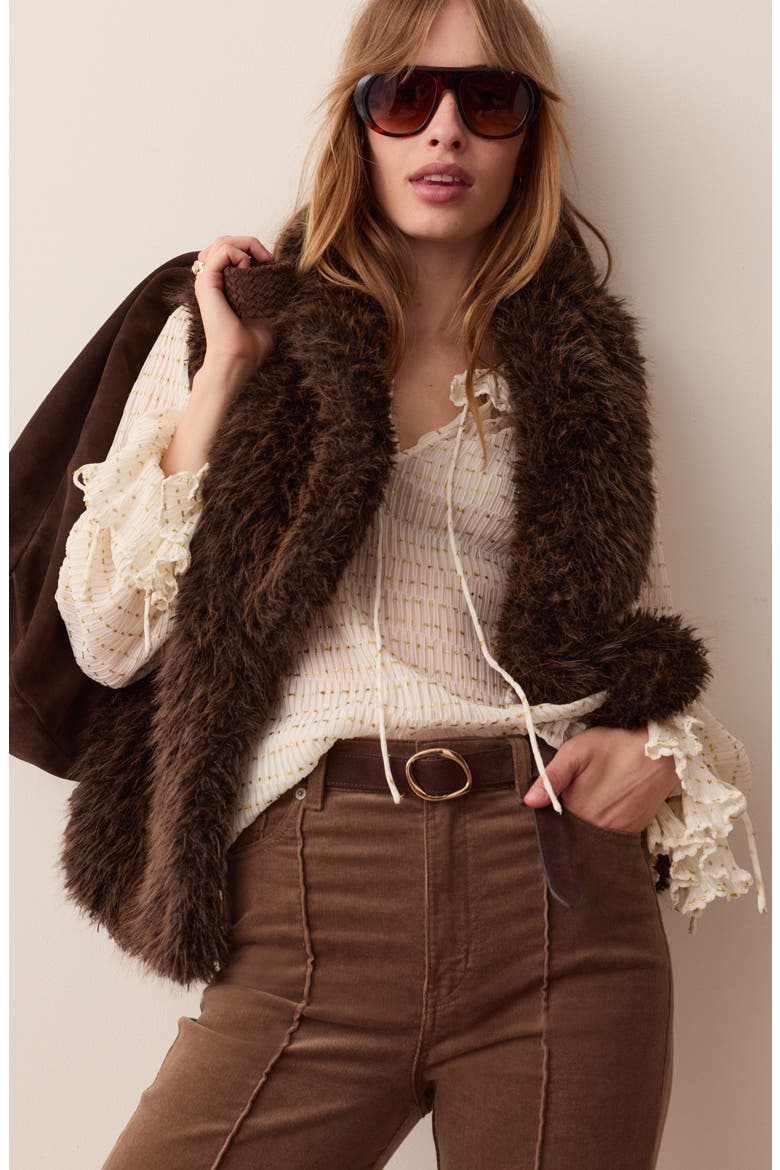 Faux Fur Vest, Alternate, color, BROWN MIX