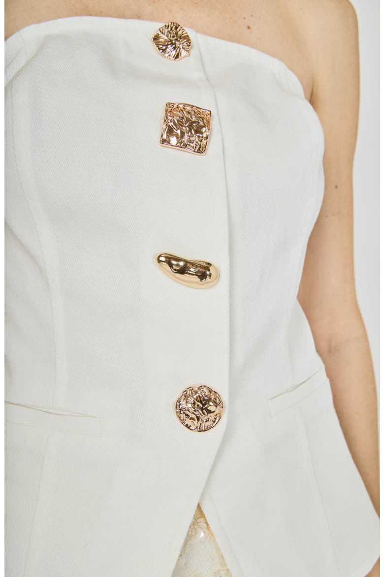Button Detail Strapless Top, Alternate, color, WHITE