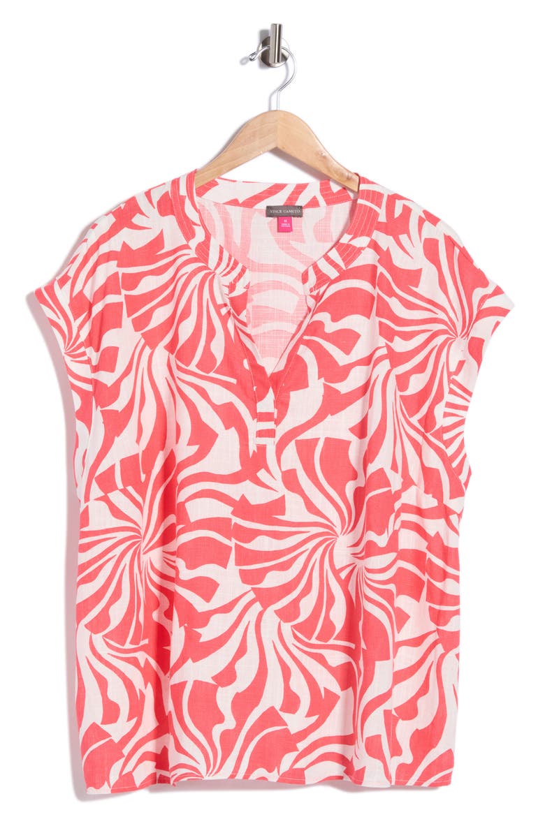 Split Neck Cap Sleeve Top, Alternate, color, CALYPSO CORAL