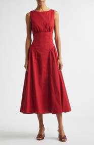 STAUD Gwen Drop Waist A-Line Midi Dress