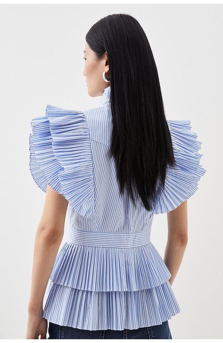 Karen Millen Sleeveless Striped Pleated Ruffle Blouse, Alternate, color, Stripe