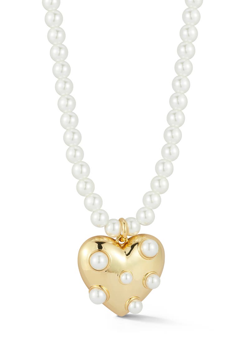 Faux Pearl Heart Pendant Necklace, Main, color, GOLD