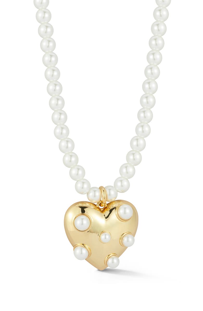CHLOE AND MADISON Faux Pearl Heart Pendant Necklace, Main, color, 