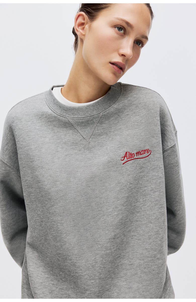 H&M Motif-detail Sweatshirt, Alternate, color, Gray Melange/Alto Mare