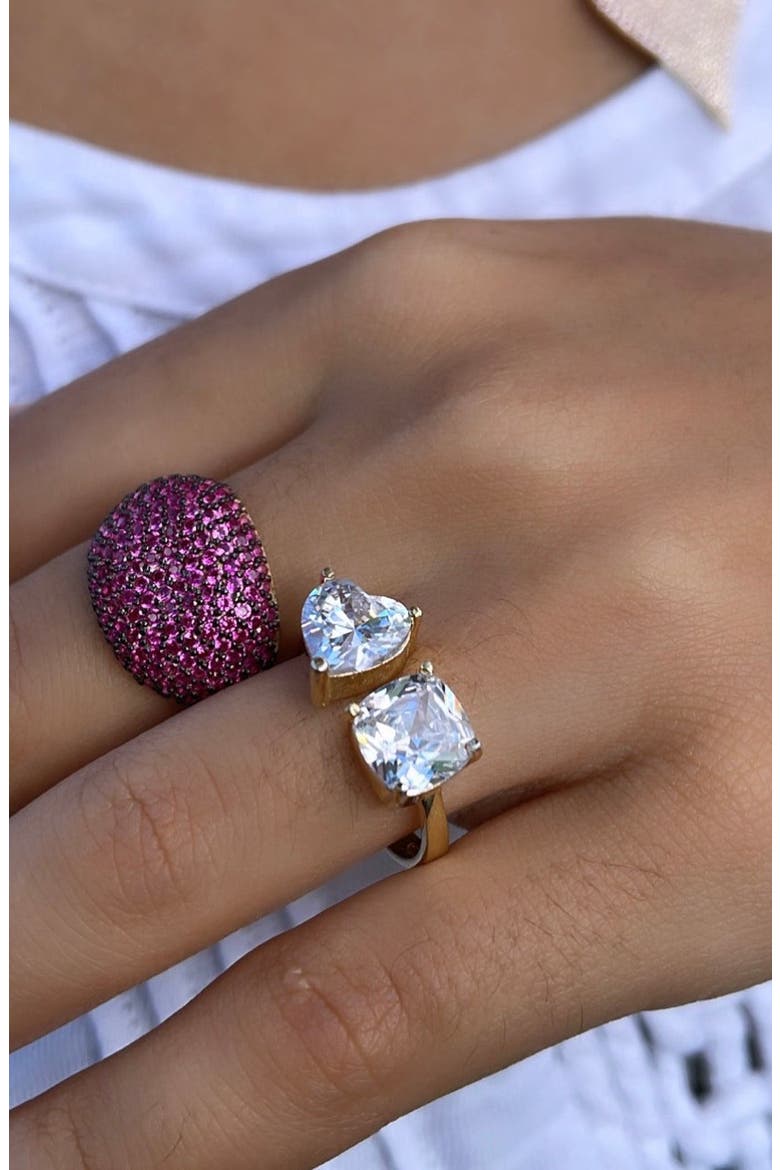 Two Stone Cubic Zirconia Ring, Alternate, color, GOLD