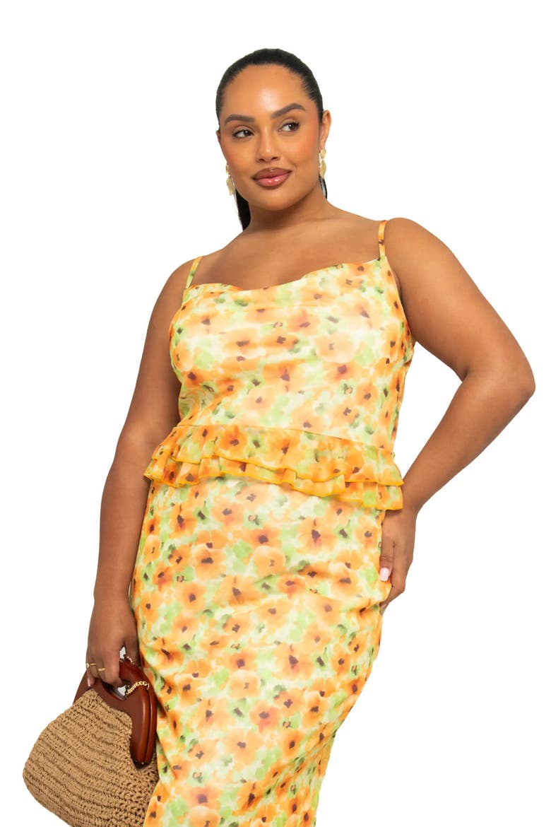Floral Print Peplum Midi Dress, Alternate, color, Yellow