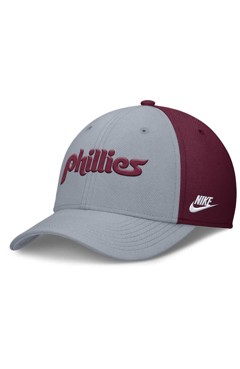Nike Men's Nike Gray/Burgundy Philadelphia Phillies Rise Swoosh Performance Flex Hat, Alternate, color, 