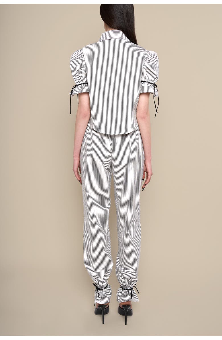 Contessa Mills Thomasin Structured Puff-Sleeve Cotton Oxford Blouse, Alternate, color, Black-White