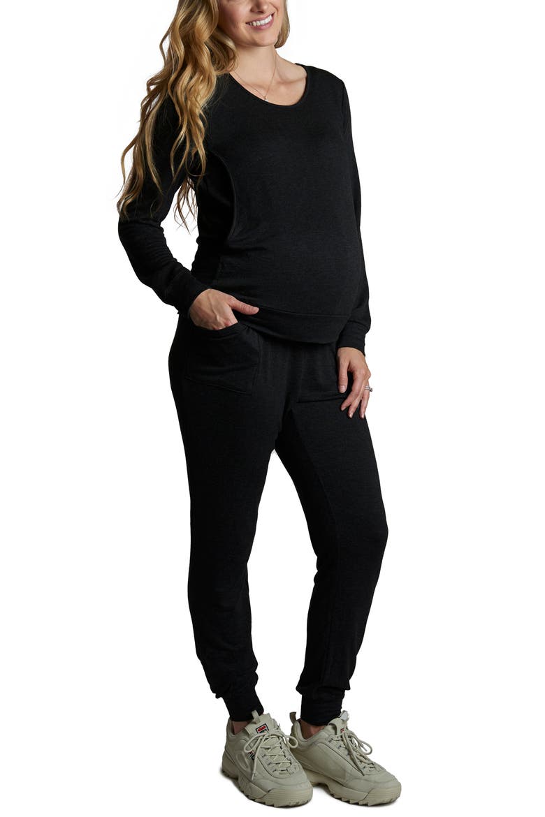 Whitney 2-Piece Maternity/Nursing Lounge Set, Main, color, FRENCH TERRY BLACK