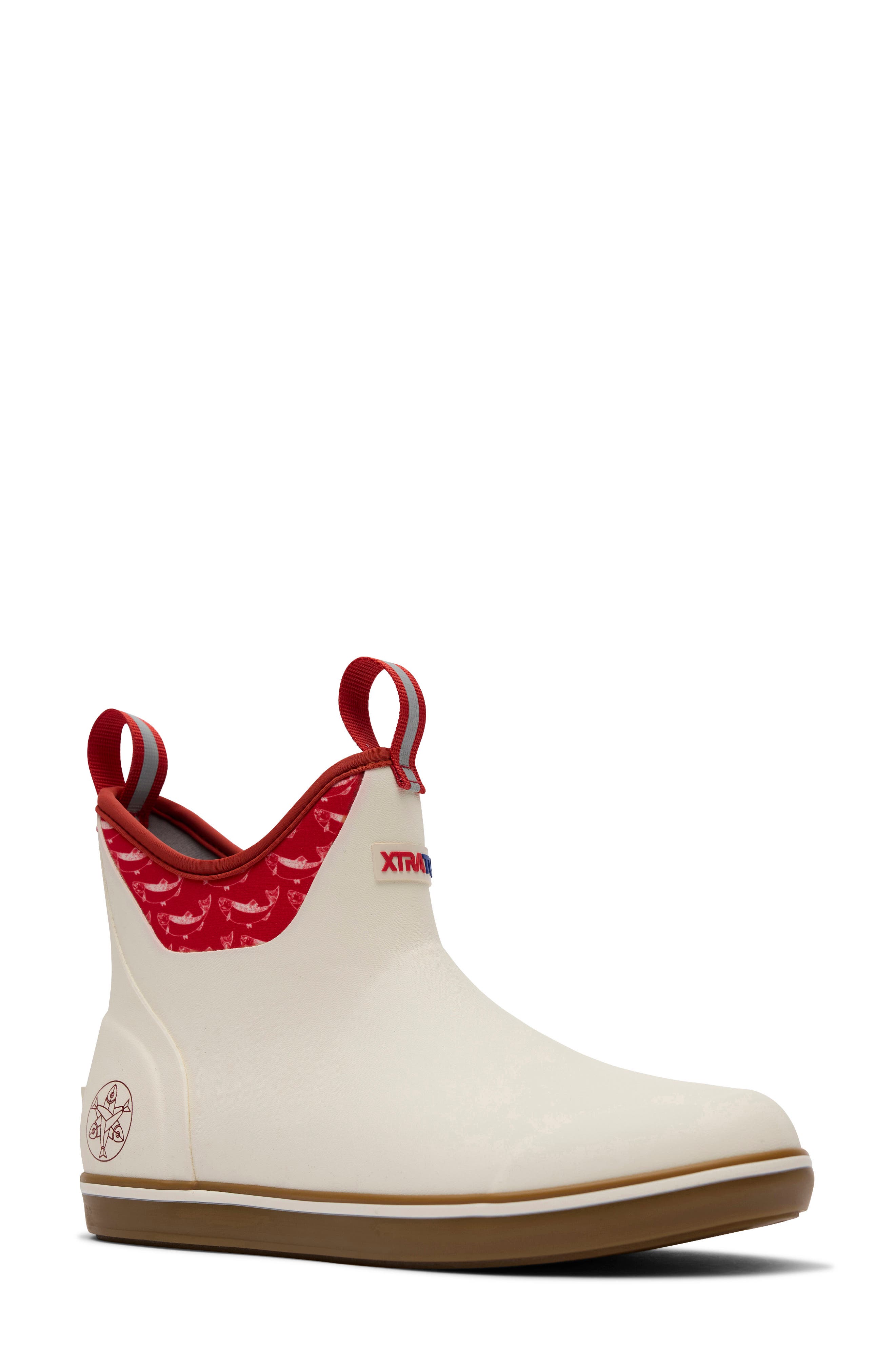 x Salmon Sisters Waterproof Ankle Deck Boot, Main, color, IVORY/ FIRE SALMON PRINT