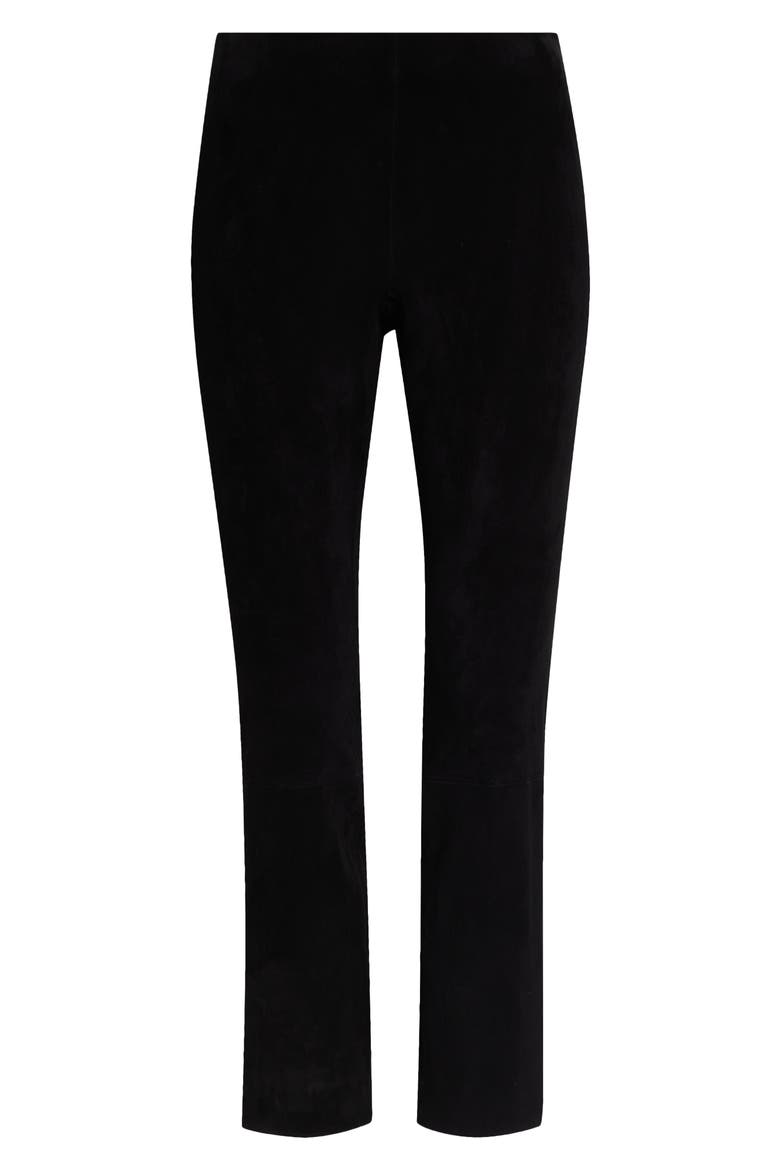 Split Hem Crop Stretch Suede Pants, Alternate, color, BLACK