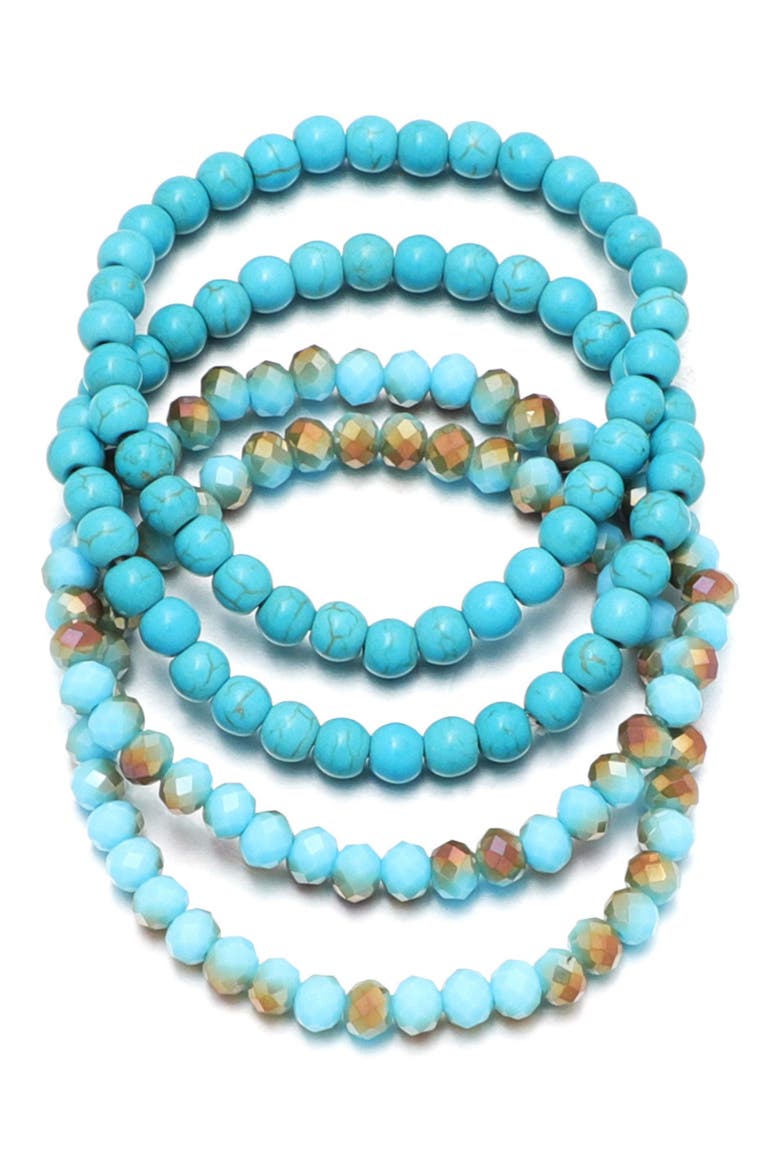 Set of 4 Reconstituted Turquoise & Crystal Beaded Stretch Bracelets, Main, color, BLUE