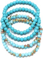 Adornia Set of 4 Reconstituted Turquoise & Crystal Beaded Stretch Bracelets
