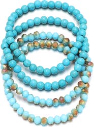 Adornia Set of 4 Reconstituted Turquoise & Crystal Beaded Stretch Bracelets