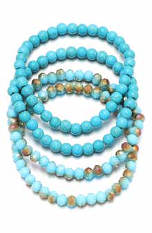 Adornia Set of 4 Reconstituted Turquoise & Crystal Beaded Stretch Bracelets