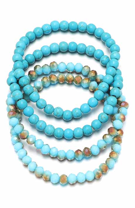 Adornia Set of 4 Reconstituted Turquoise & Crystal Beaded Stretch Bracelets